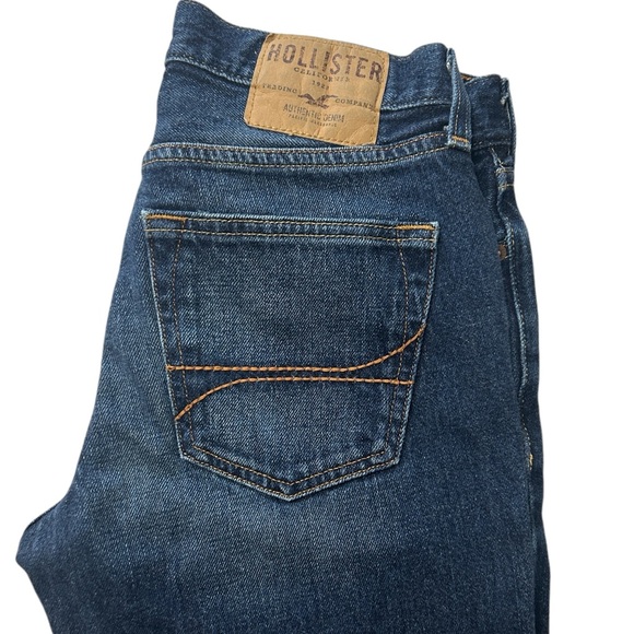 Hollister Mens 28x30 Straight Leg Dark Blue Button Fly Denim Blue Jeans EUC - Picture 8 of 16